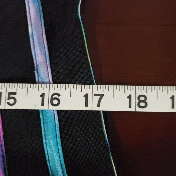 Vtg JS Collections Multi Rainbow Stripe Sheer Overlay 2 Piece Dress Size L Black - Picture 14 of 15